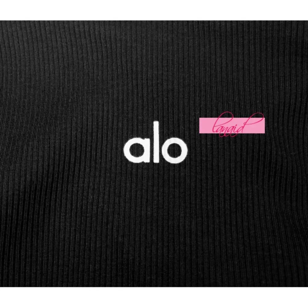 Alo Ribbed Cropped Butterfly Long Sleeve Black Open Cold Shoulder Cut-Out Cutout